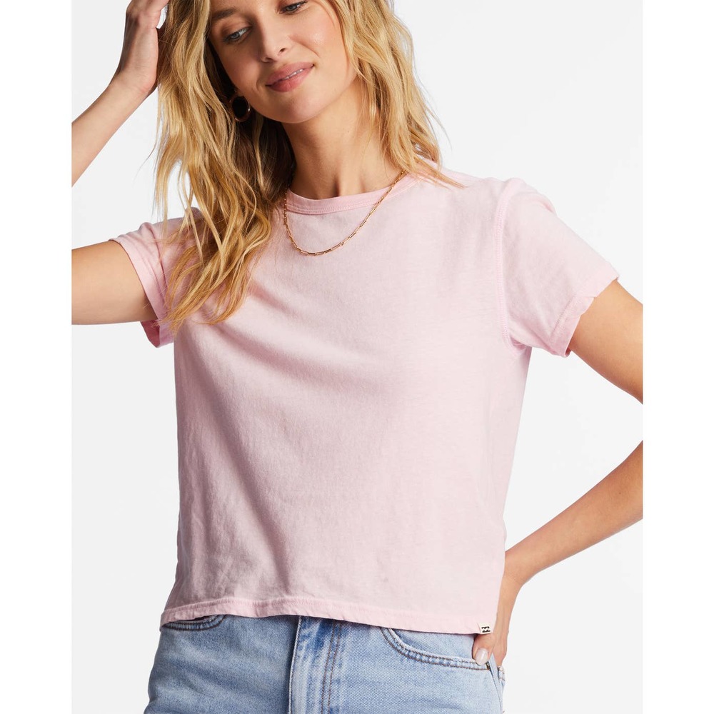 Billabong Women's Better Than Basic Solid Color Tee T-Shirt - Pink